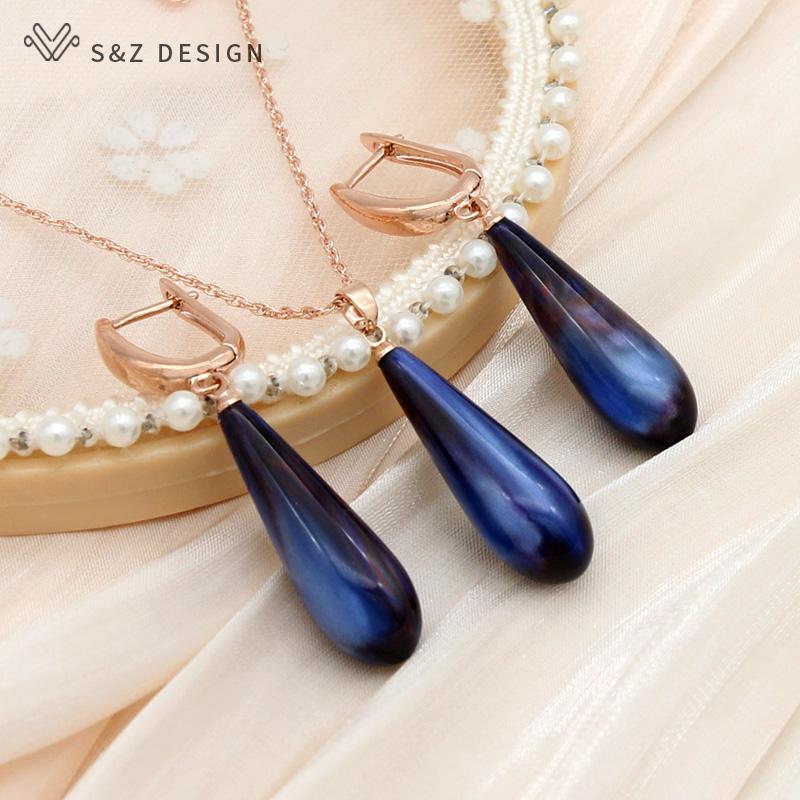 Модные Элегантные Цвета Розового Золота Красочные Капли Воды Висячие Серьги Наборы Ювелирных Изделий Для Женщин Кулон Ожерелье Девушка Свадьба Серьги