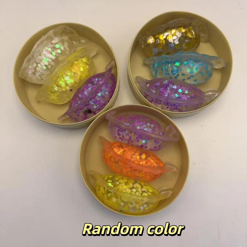 3Pcs Glitter Transparent Dumpling Fidget Toys With Steamer Portable Stress Relief Toy for Kids Adult Office Home
