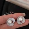 Rhinestone Pearl Stud Earrings Light Luxury Women Ear Jewelry Bright Pearl Ear Studs  Party