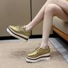 Platform Single Shoes Autumn New Round Toe Lace-Up Front Sequin Anti-Slide Heel Low-Top Women's Shoes