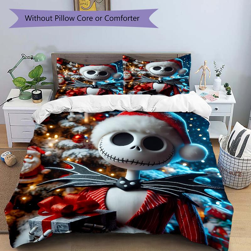 3Pcs Christmas Nightmare Before Bedding Set Quilt Cover Pillowcase Home Christmas Xmas Halloween Gift 1 Duvet Cover 2 Pillowcase S921446