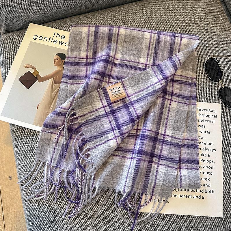100% Wool Scarf For Women Men British Style Tartan Plaid Cashmere Scarves With Tassel Female Winter Warm Neck Scarf Shawl