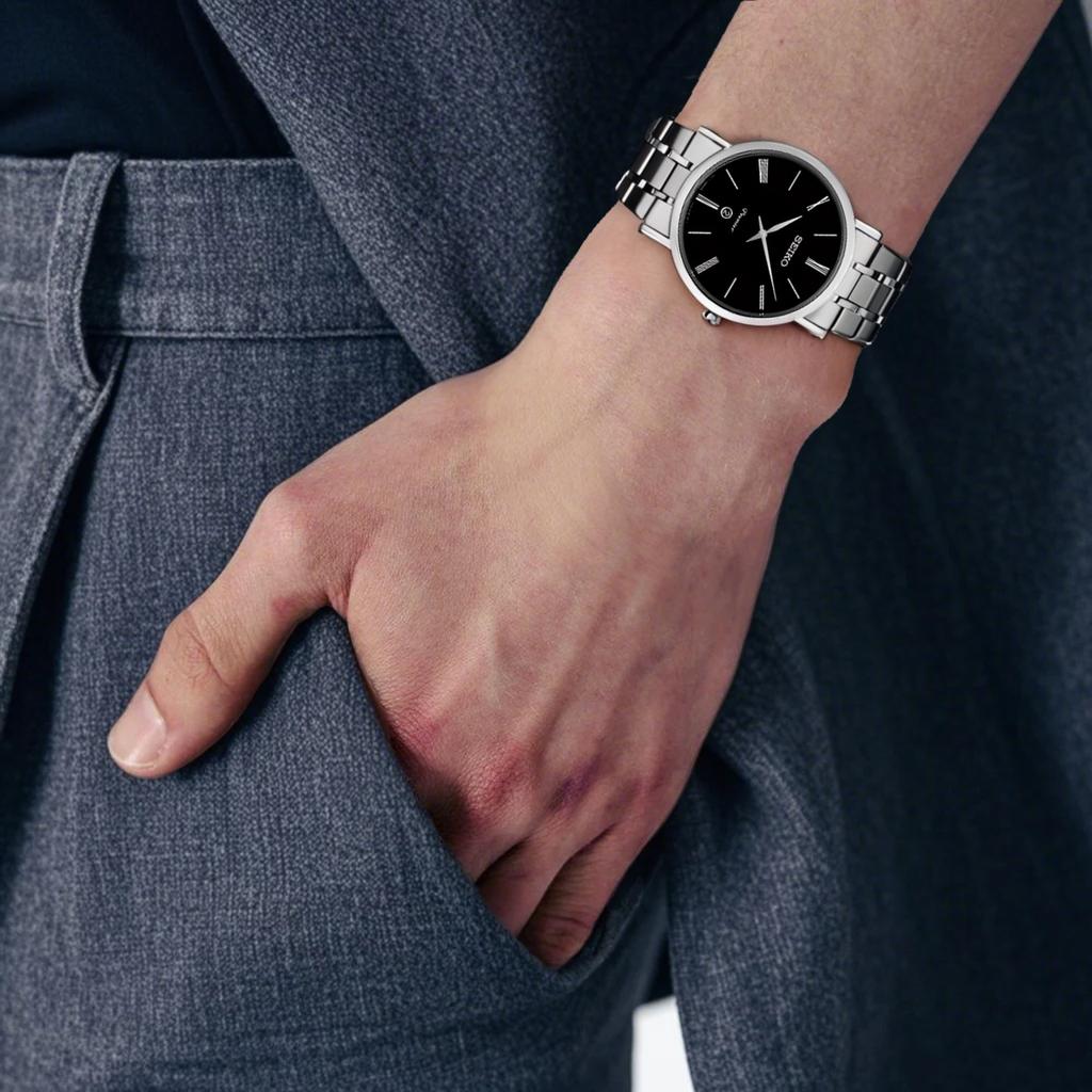 Seiko Мужские часы с кварцевым механизмом Premier, черный циферблат, SKP393J1