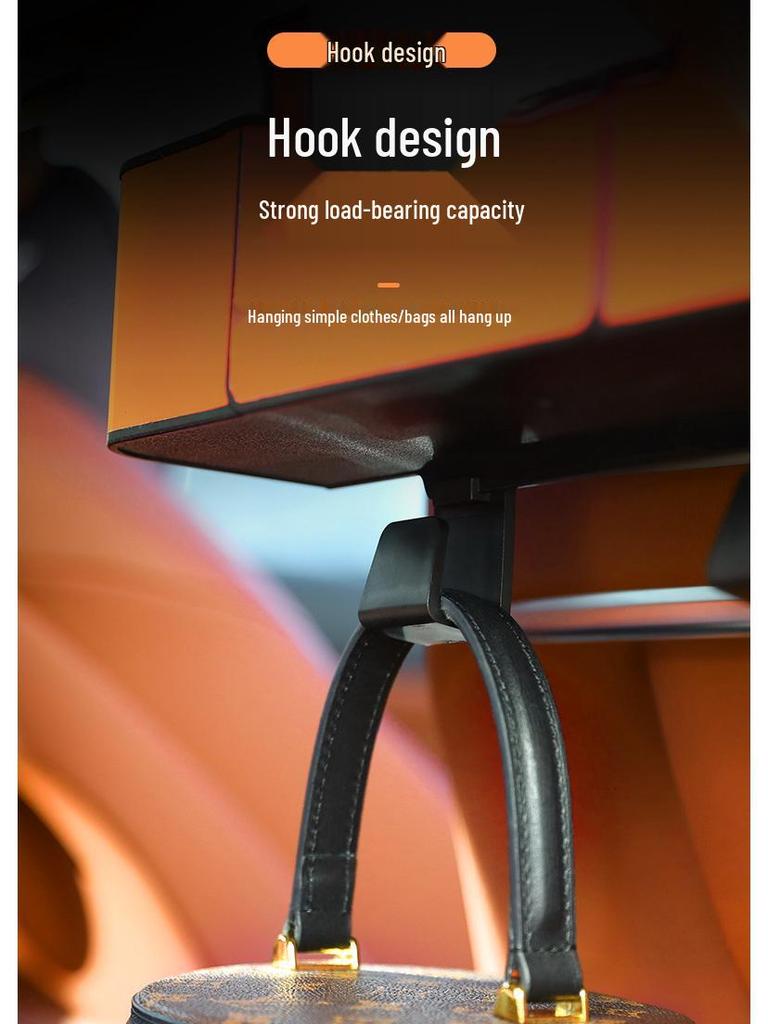 **Многофункциональный органайзер на спинку сиденья автомобиля с коробкой для салфеток и крючками-подстаканниками**