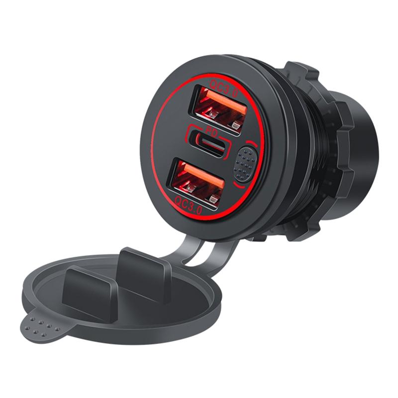 Автомобильное зарядное устройство с 3 портами USB, Quick Charge 3.0, PD, быстрая зарядка, с кнопкой включения/выключения