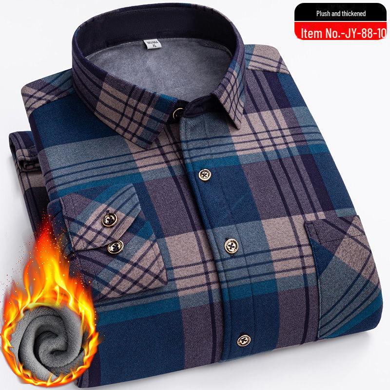 Men's Elastic Non-Iron Plaid Shirt - Warm, Thickened, Long-Sleeved for Casual or Business Wear In Autumn and Winter.