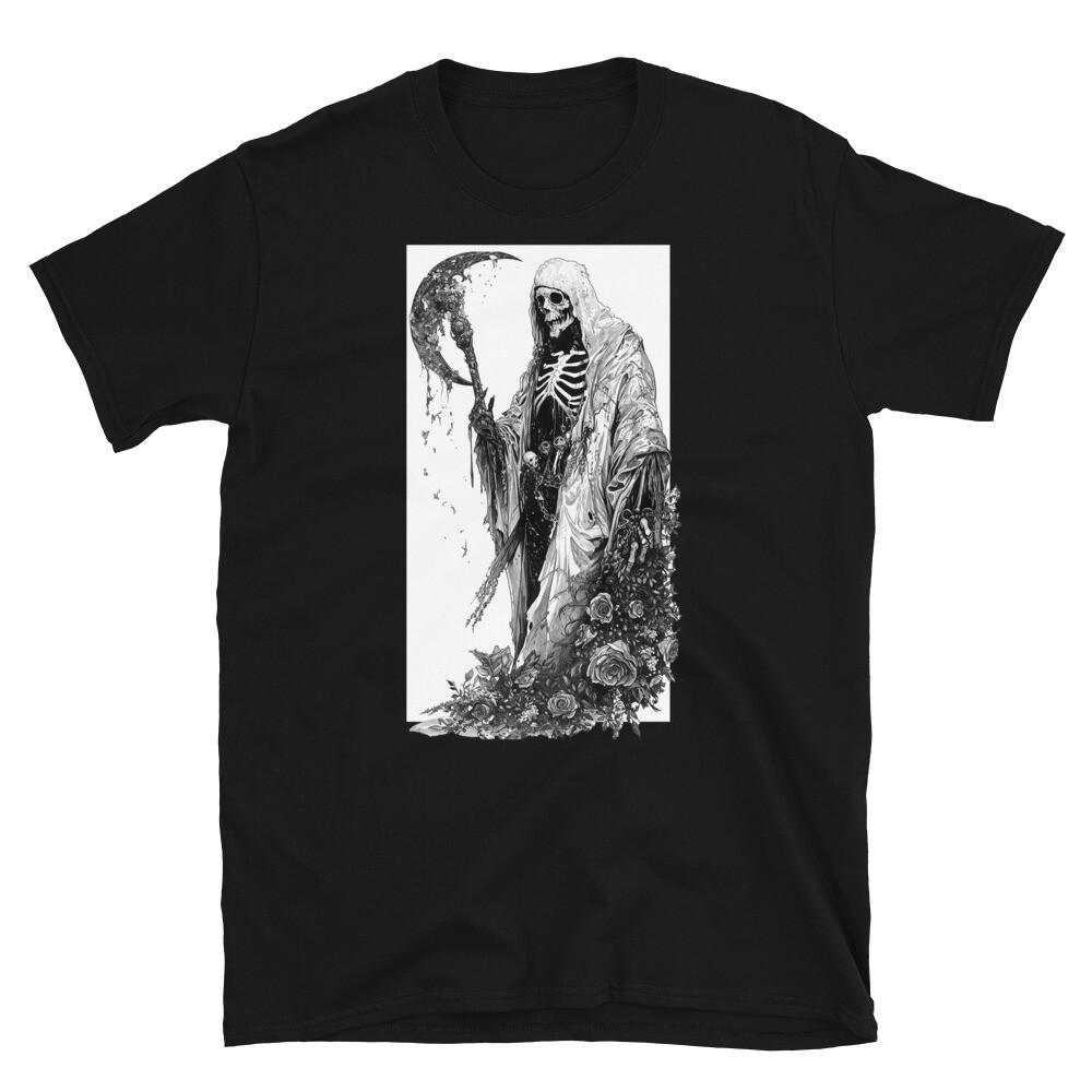Grim Reaper Rose Scythe Gothic Art T-shirt