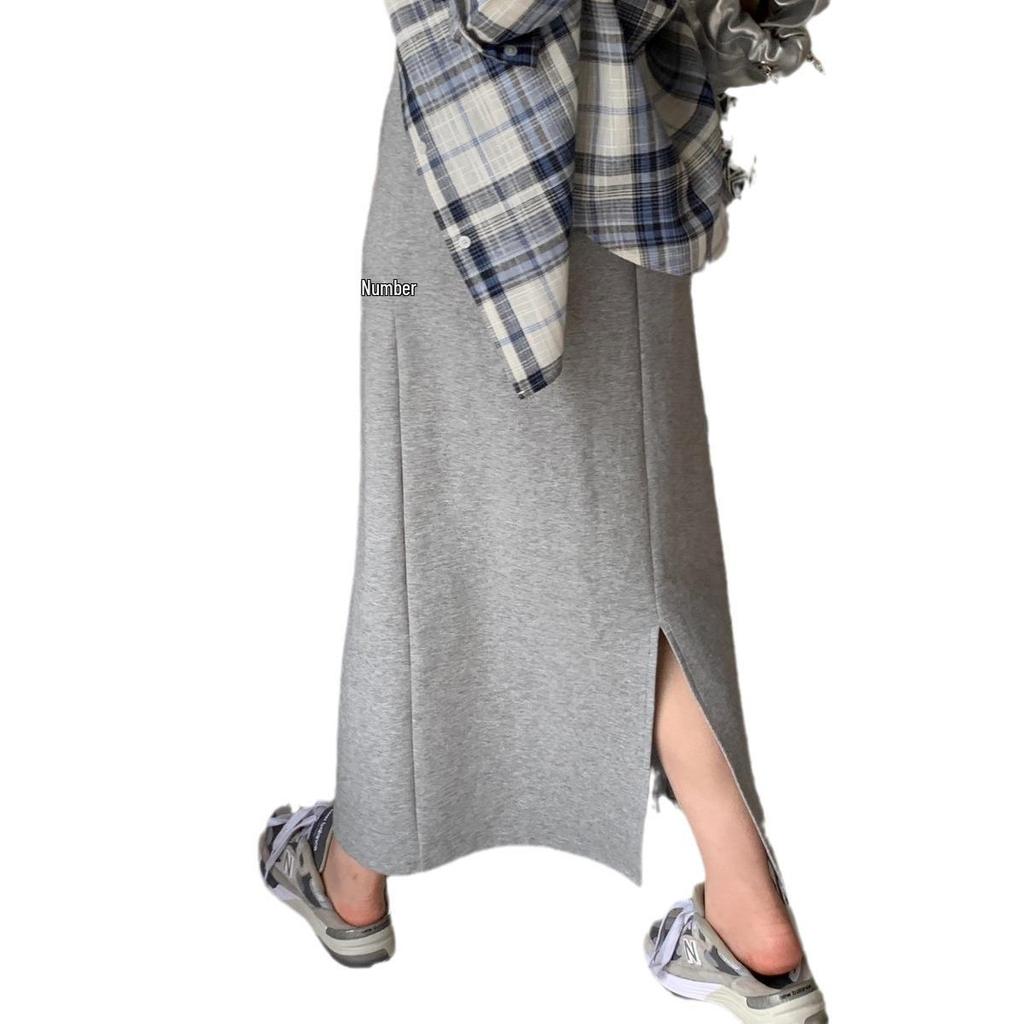 Женская юбка с высокой талией и шнуровкой: Новый стиль весна/осень, повседневное платье А-силуэта с драпировкой, средней длины с разрезом на бедрах.