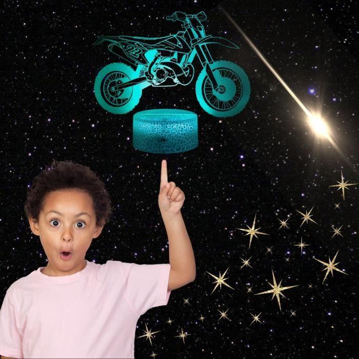 Lampe de Chevet 3D LED Moto Cross ,Veilleuse changement de Couleurs, Lampe Tactile Bureau et Chambre Ado Enfant, Eclairage