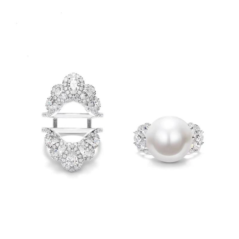 BELLA BOX Luxury Retro Court Style Artificial Fritillaria Full Drill Pearl Ring Suitable For Women's Daily Party Fashion Jewelry