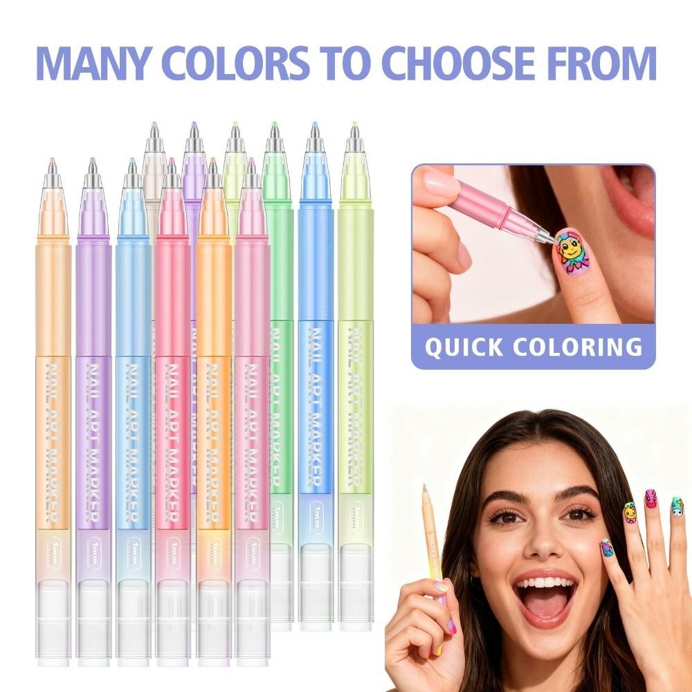 10/12 Colors Quick Dry Nail Art Polish Pens 10/12 Colors Nail Brush Marker Sets  for DIY Nail Art