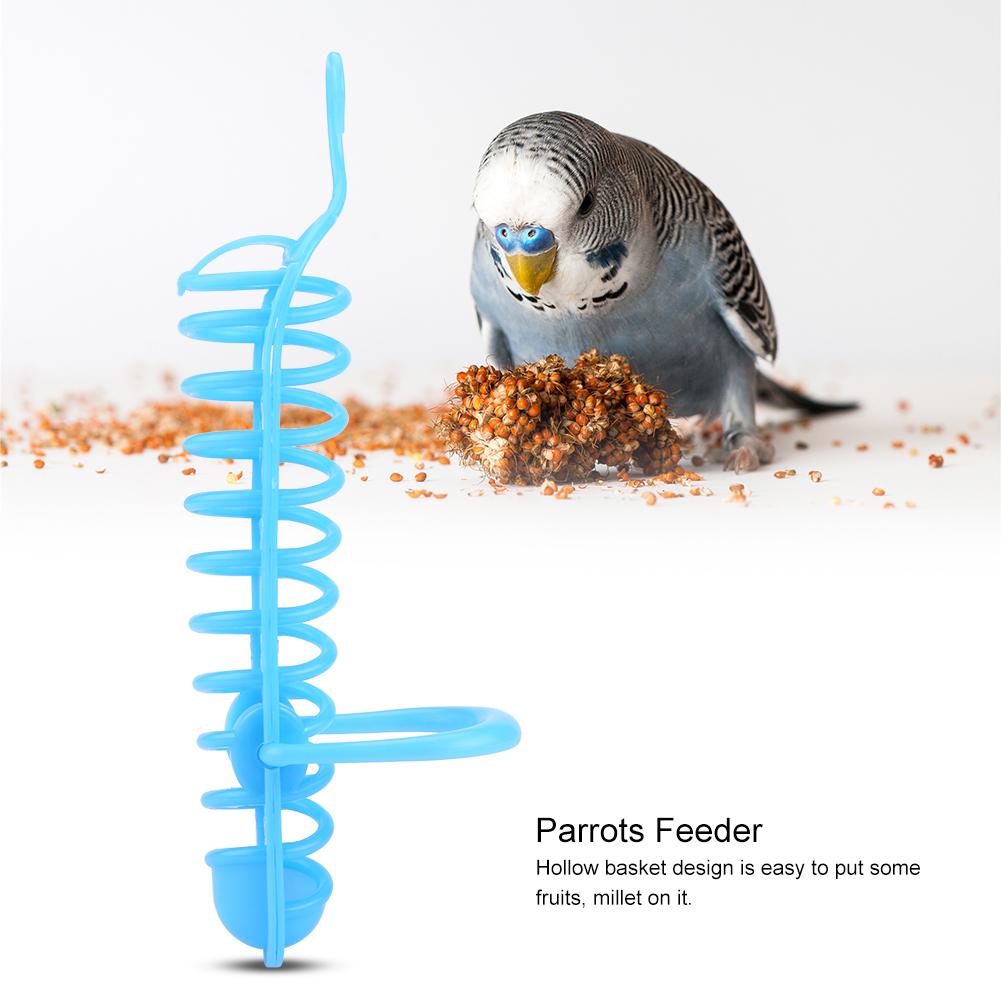 Parrots Feeder Basket Plastic Food Fruit Feeding Perch Stand Holder for Pet Bird Supplies(Blue)