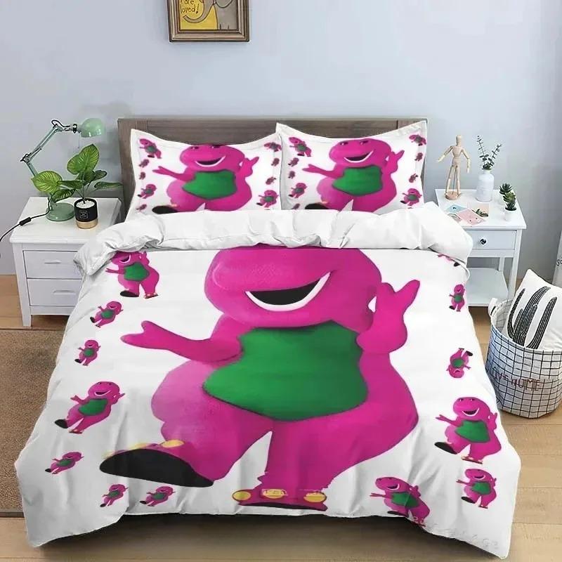Barney Friends Cute Cartoon Bedding Collection Dinosaur Pattern Duvet Cover Pillow Case Boys Bedroom Double King Size Comforter Gift