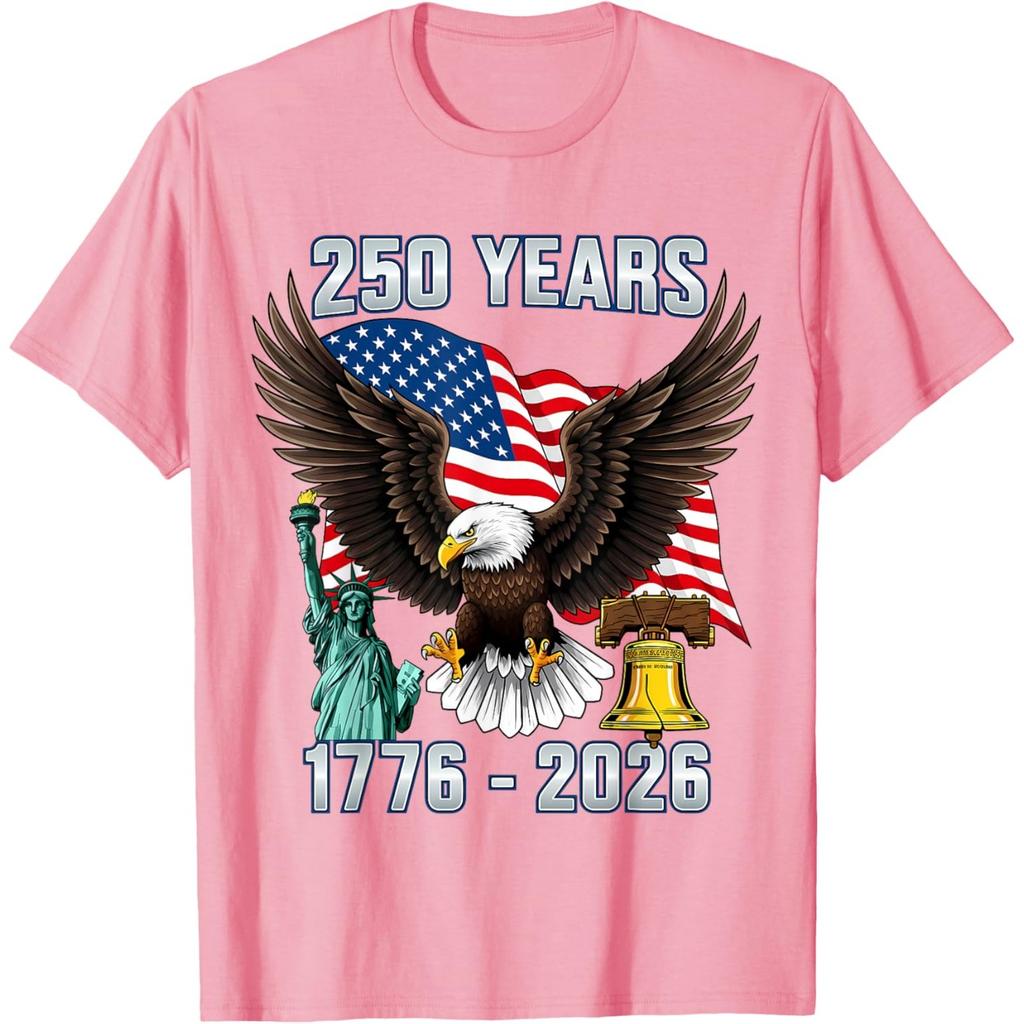 250 Years American 1776-2026 Bicentennial Eagle Graphic T-Shirt Casual Short Sleeve Tee