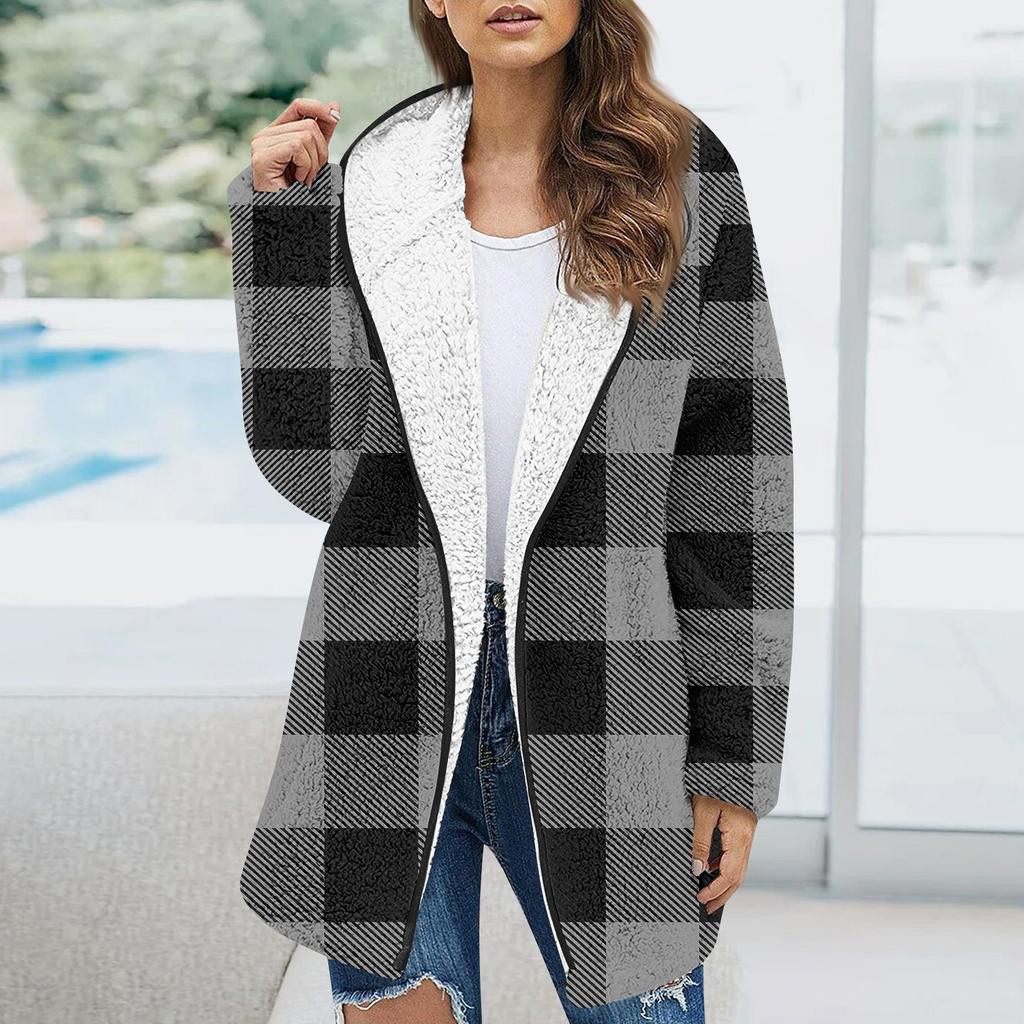 Женская модаЗимняя плюшевая клетчатая куртка с длинным рукавом