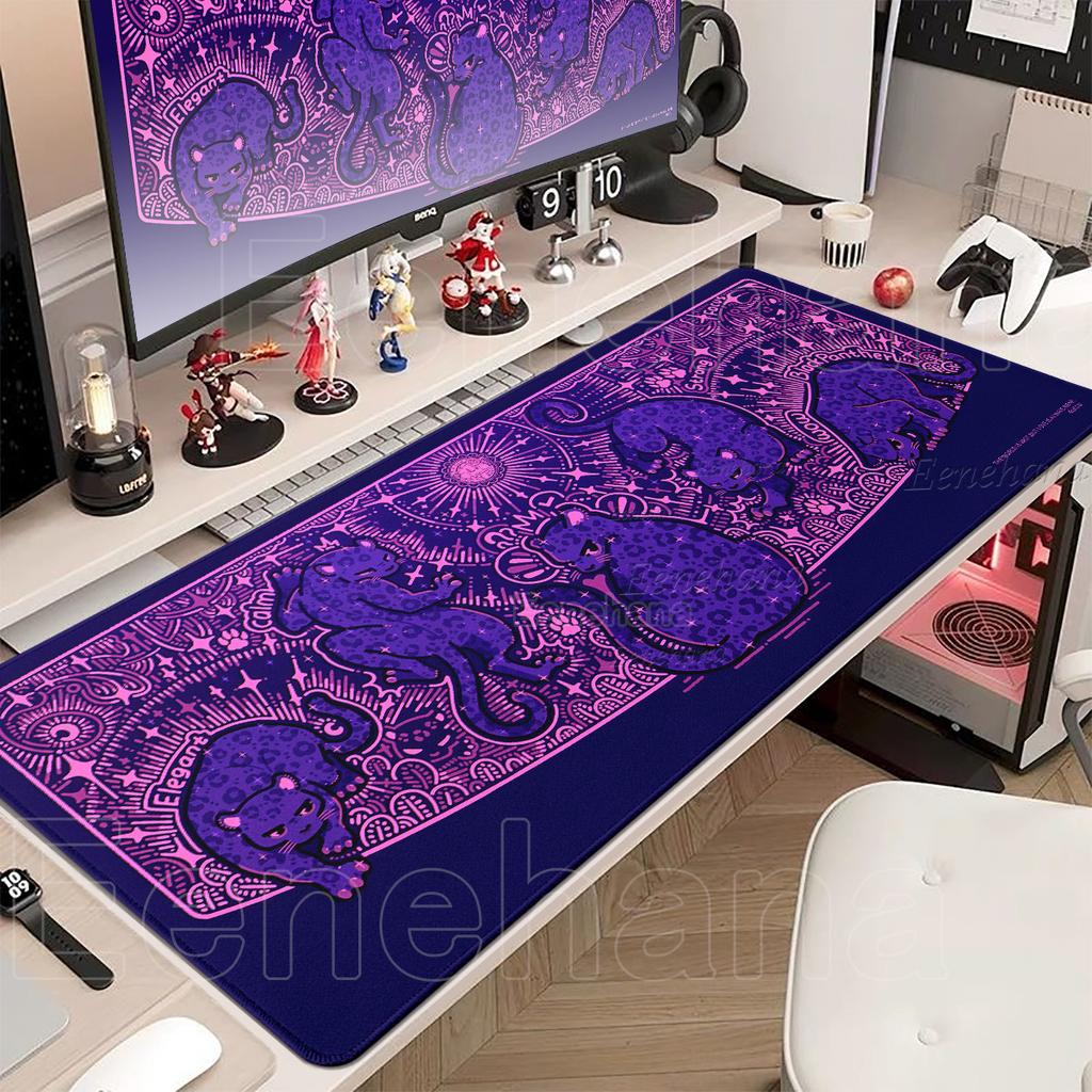 Cute Leopard Card Mouse Pad XXL Non-slip Laptop Big Cat Desk Keyboard Office Carpet Laptop Setup Gaming Decoration Dark Tablepad