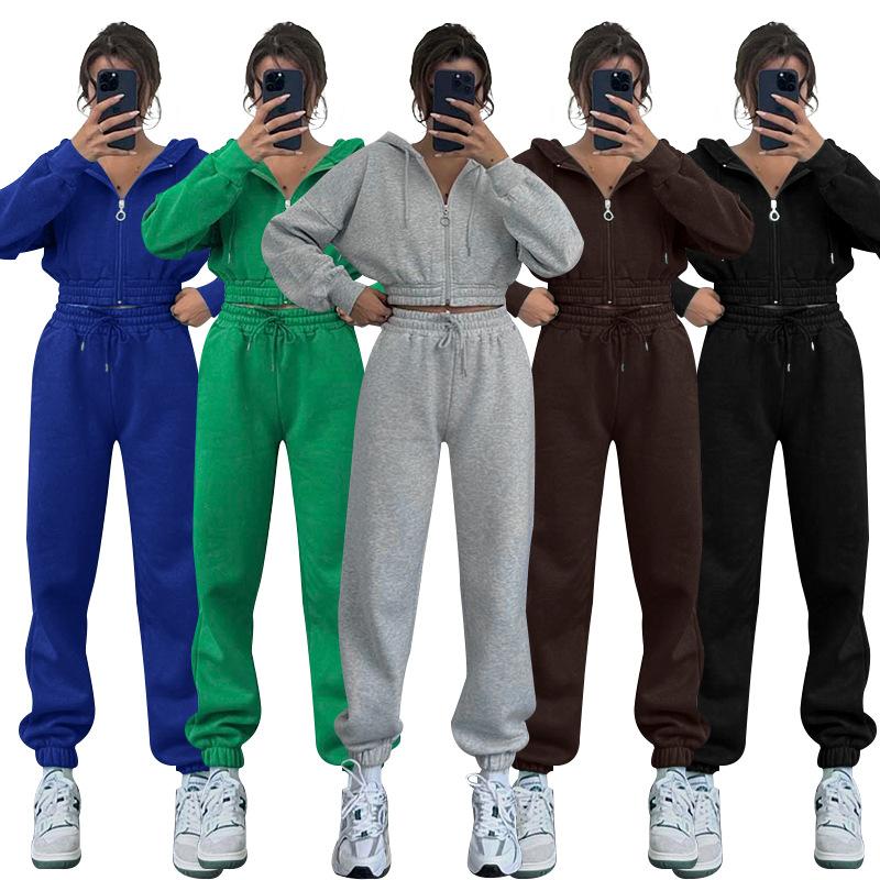 Женские спортивные костюмы из двух частей: короткие худи на молнии, толстовки, куртки и спортивные штаны на кулиске, повседневная спортивная одежда