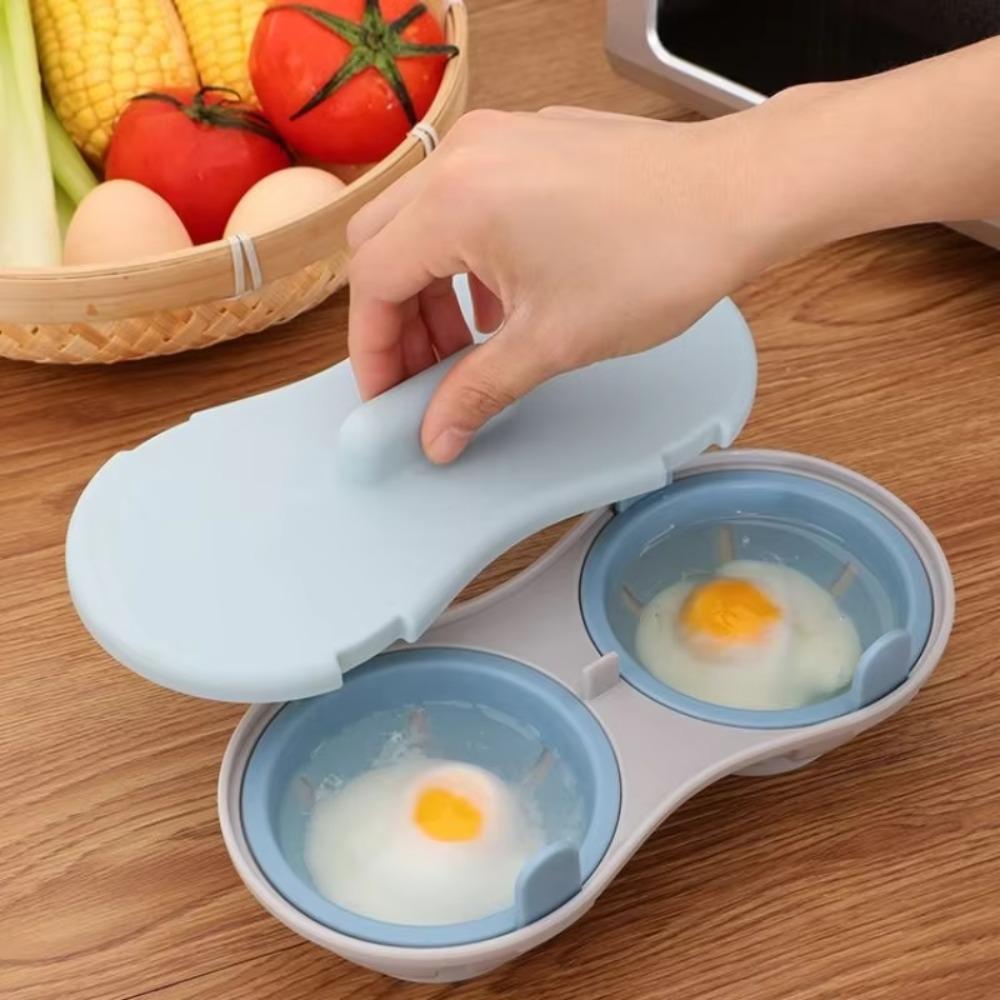 2 Piece 1/2 Cavity Kitchen Microwave Egg Cooker Heat-resistant Egg Poaching Cup Breakfast