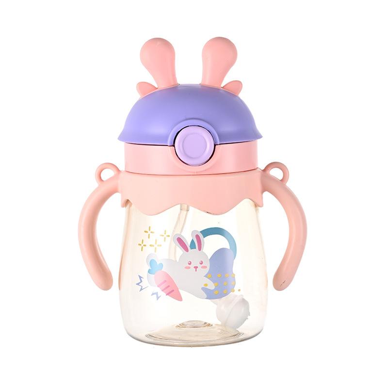 370 мл Мультяшная кружка для детей с трубочкой и ручкой для активного отдыха Легкая для переноски Пластиковый стакан Очаровательная кружка для детского сада