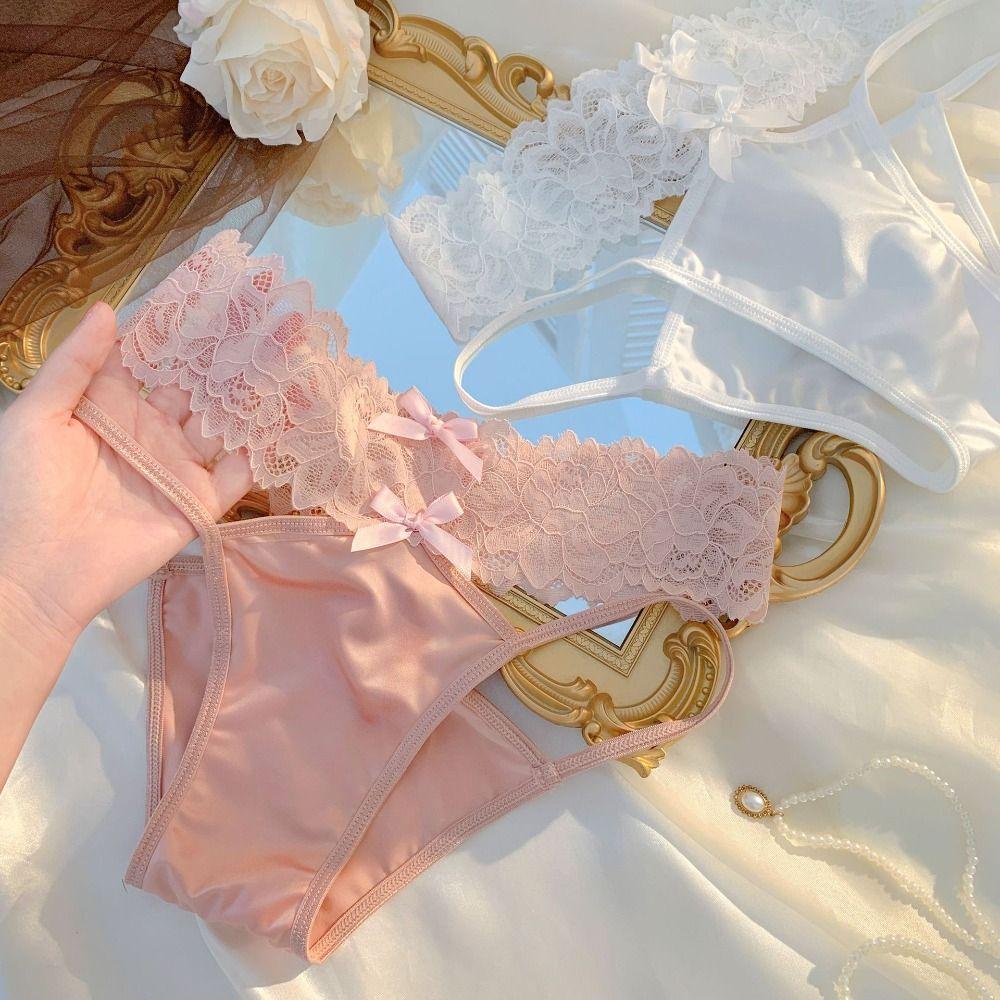 Satin Sexy Panties Floral Low Waist Briefs Temptation Bow Lace Panties Girl