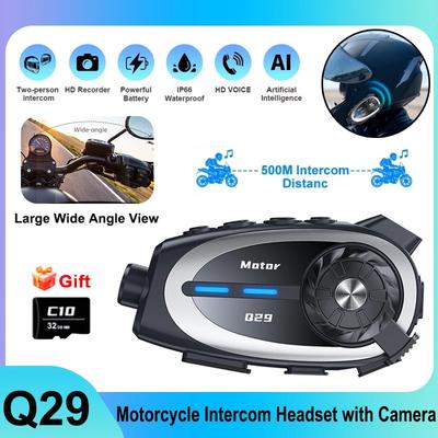 Q29 Мотоциклетная гарнитура Bluetooth для 2 райдеров, интерком 300 м, 1080P HD беспроводная камера и WiFi видеорегистратор