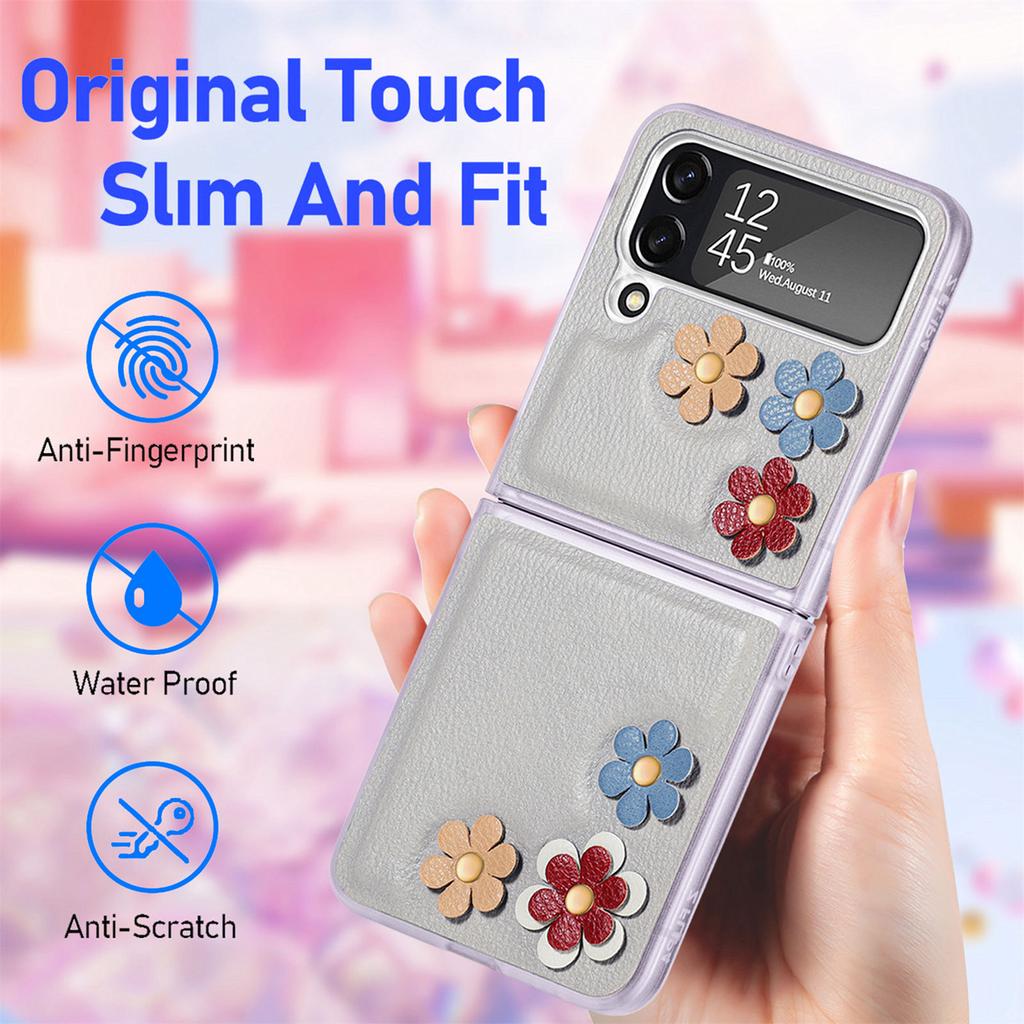 Модный тонкий кожаный чехол с защитой от царапин и цветов для Samsung Galaxy Z Flip4 5g Flip 4 Zflip4, аксессуары для телефонов для Samsung Flip4
