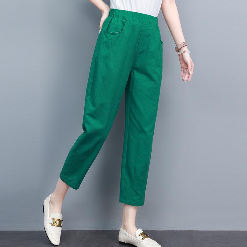 Женские летние брюки гаремы с высокой талией и длиной семь восьмых - прилегающего кроя с узкими штанинами
