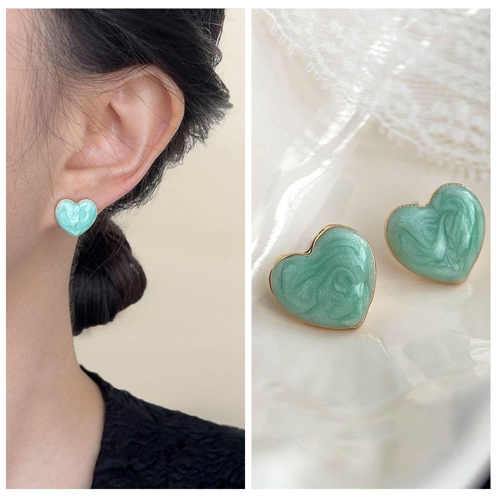 Fashion Mint Green Stud Earrings Temperament Flower Earrings Personality Chic Jewelry  French Style