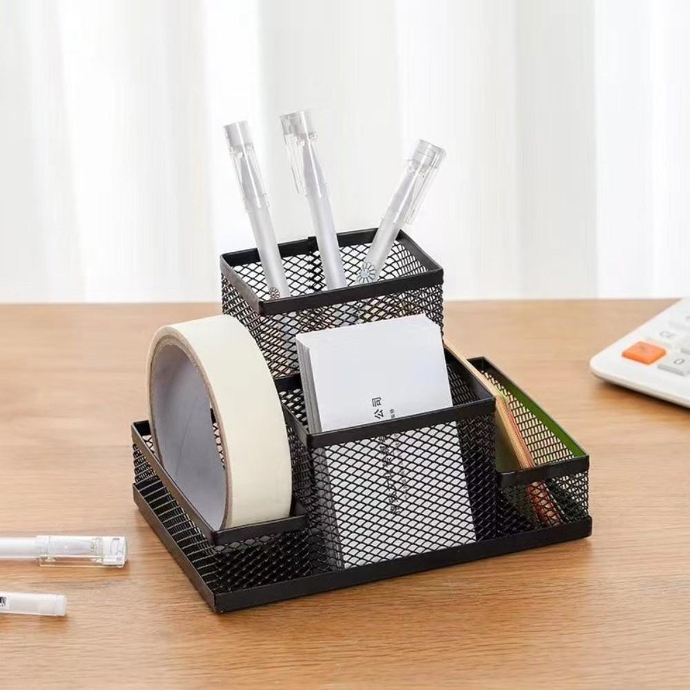 Metal Mesh Pen Holder 2/3 Grids Desk Organizer Holder Creative Metal Storage Box  Pencil