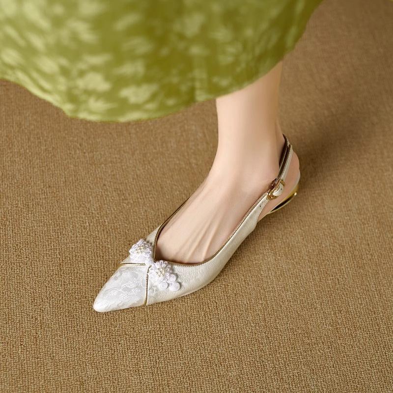 --Остроконечные модные сандалии-мешки женские ципао дизайн чувство пустые одинарные туфли