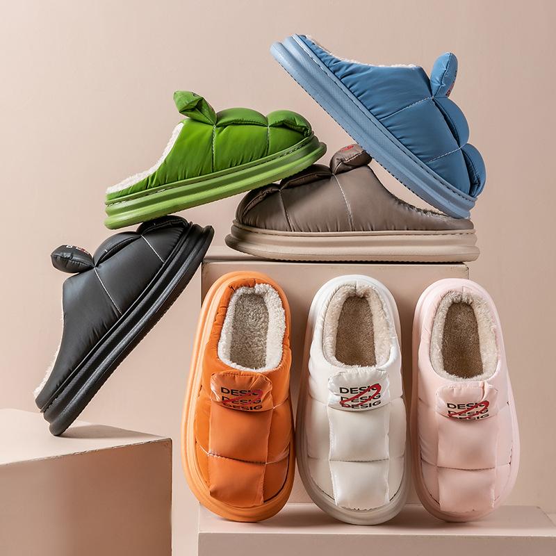 Surface Waterproof EVA Sole Cotton Slippers Women's Winter Home Indoor Couple Thick-soled Non-slip Fluffy Warm Cotton Shoes