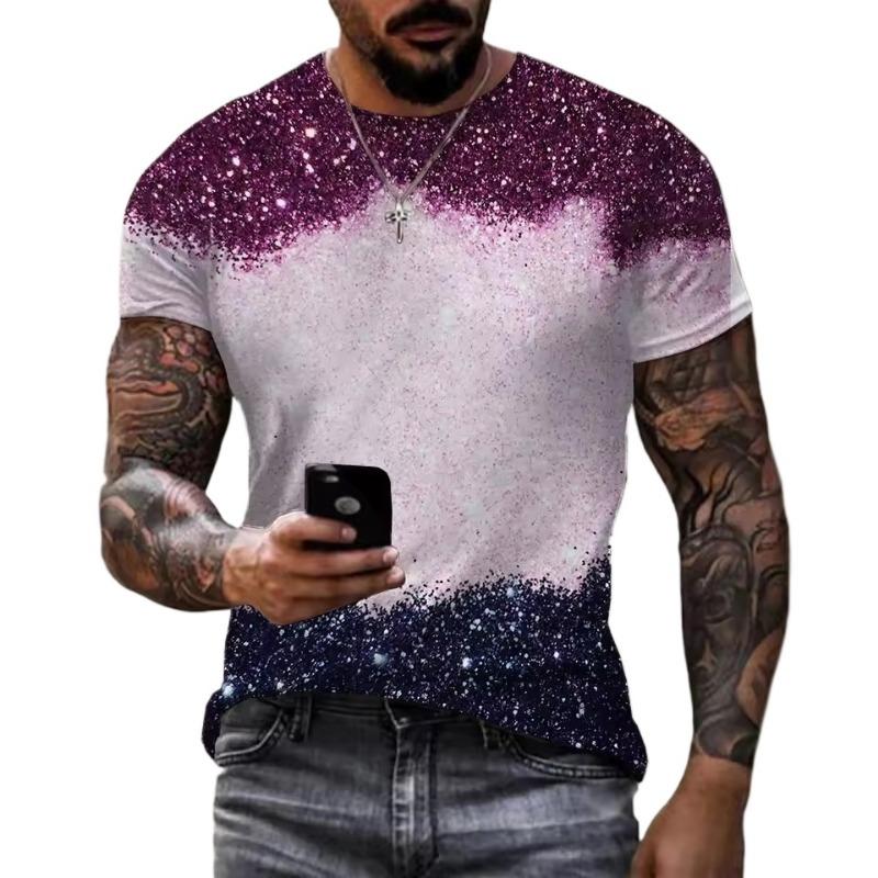 Hot Sale Summer Fashion Colorful Glitter 3d Printed Men T-Shirt Unisex Casual Trendy Oversize Men’s Short Sleeve O Neck Tops