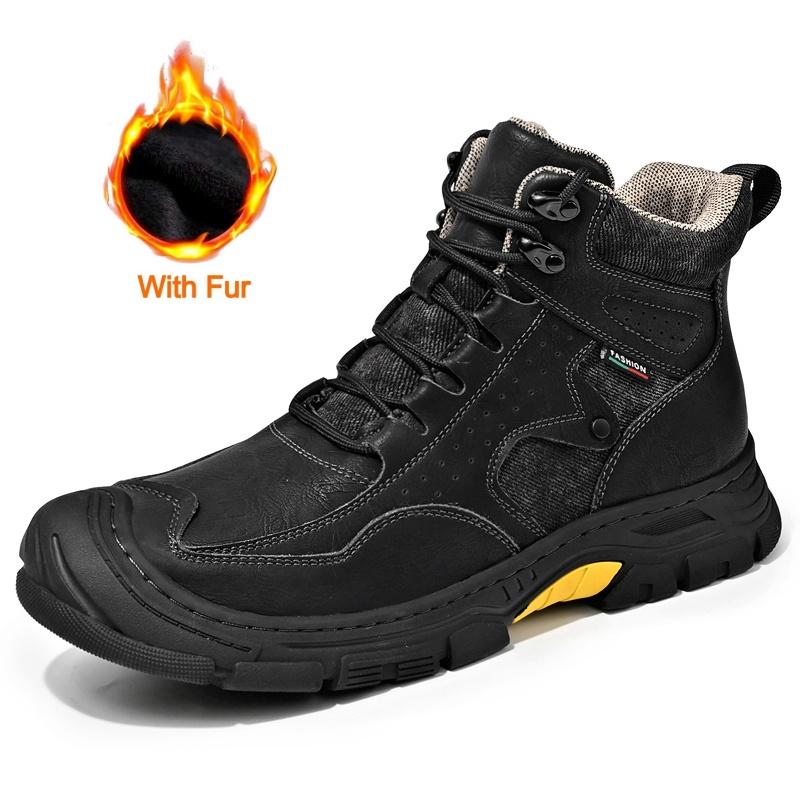 Мужские повседневные кожаные туфли с высоким верхом на плоской подошве, дизайнерские нескользящие уличные туфли, удобные рабочие ботинки, водонепроницаемые ботинки на шнуровке для ходьбы