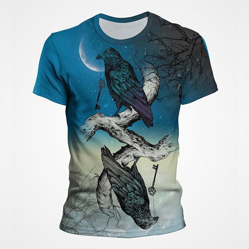 Футболка с принтом «Punk Crow» 3D, футболка «Dark Mighty Raven», мужская повседневная уличная одежда, женские футболки, повседневные топы с птицами и графикой больших размеров
