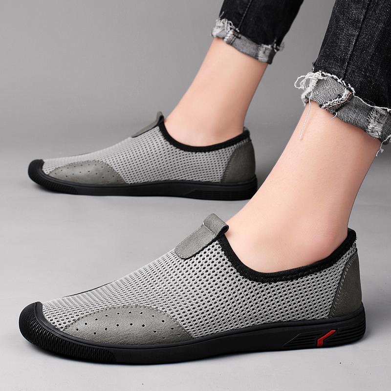 High Quality Brand Men's Mesh Shoes Breathable Lightweight Flat Shoes Versatile Gray Men's Walking Leisure Shoes Non Slip