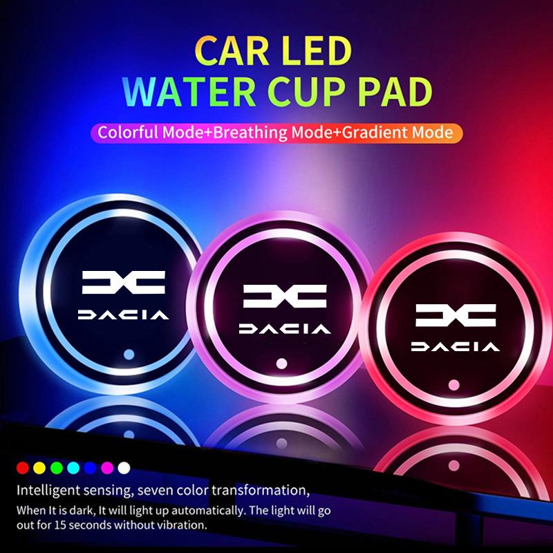 2pcs Car Styling Water Cup Coasters LED Light Holder Mat For New Dacia Duster Logan Sandero Jogger Spring Stepway Dokker Lodgy
