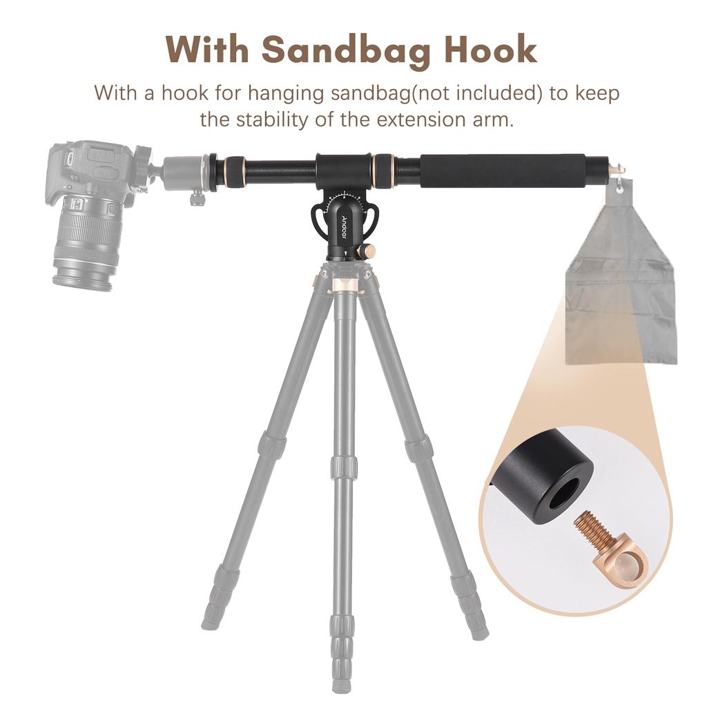 Andoer Universal Tripod Extension Arm Aluminum Alloy Detachable Extender Horizontal Centre Column
