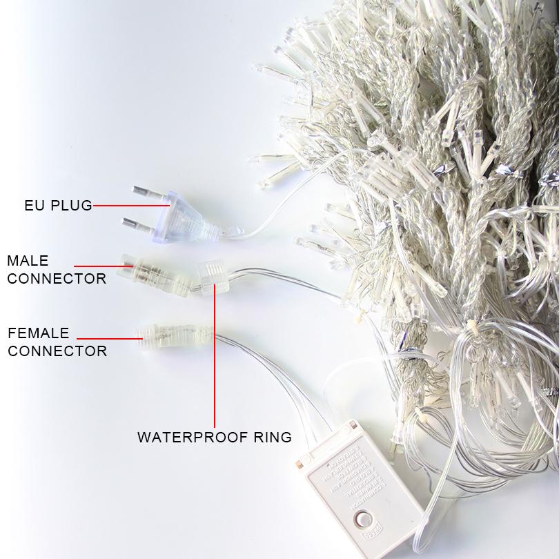 Светодиодная гирлянда-штора 3x3/9x3/12x2м 220В Праздничные гирлянды для штор Внутреннее и наружное украшение комнаты на Рождество
