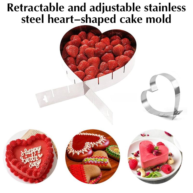 Cake Molds Heart Shaped Stainless Steel Adjustable Retractable Mousse Ring Heart Chocolate Mold Bakery Accessories(7.8-15.7Inch)