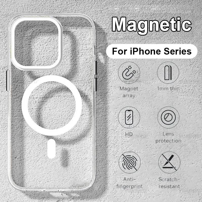 Роскошный чехол для телефона Magsafe с беспроводной зарядкой для iPhone 15 14 13 12 11 Pro Max Mini 14 Plus, магнитный прозрачный чехол