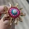 Женская мода, винтажная брошь с кристаллами и жемчугом в виде подсолнуха для женщин, роскошная брошь из сплава желтого золота, круглая брошь с растением, булавки