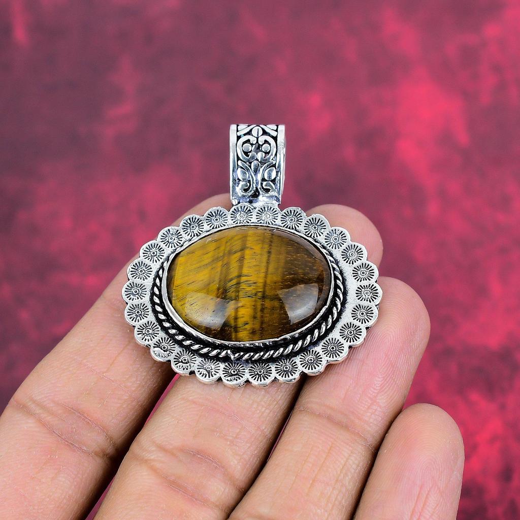 Твердый кулон из стерлингового серебра 925 пробы с тигровым глазом, кулон из драгоценного камня ручной работы, подарок для мамы, антикварные ювелирные изделия