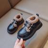 Winter Kids Leather Shoes Simple Warm Girls Thick Bottom Cotton Shoes Fashion Retro Versatile Thick Bottom Children's Loafers