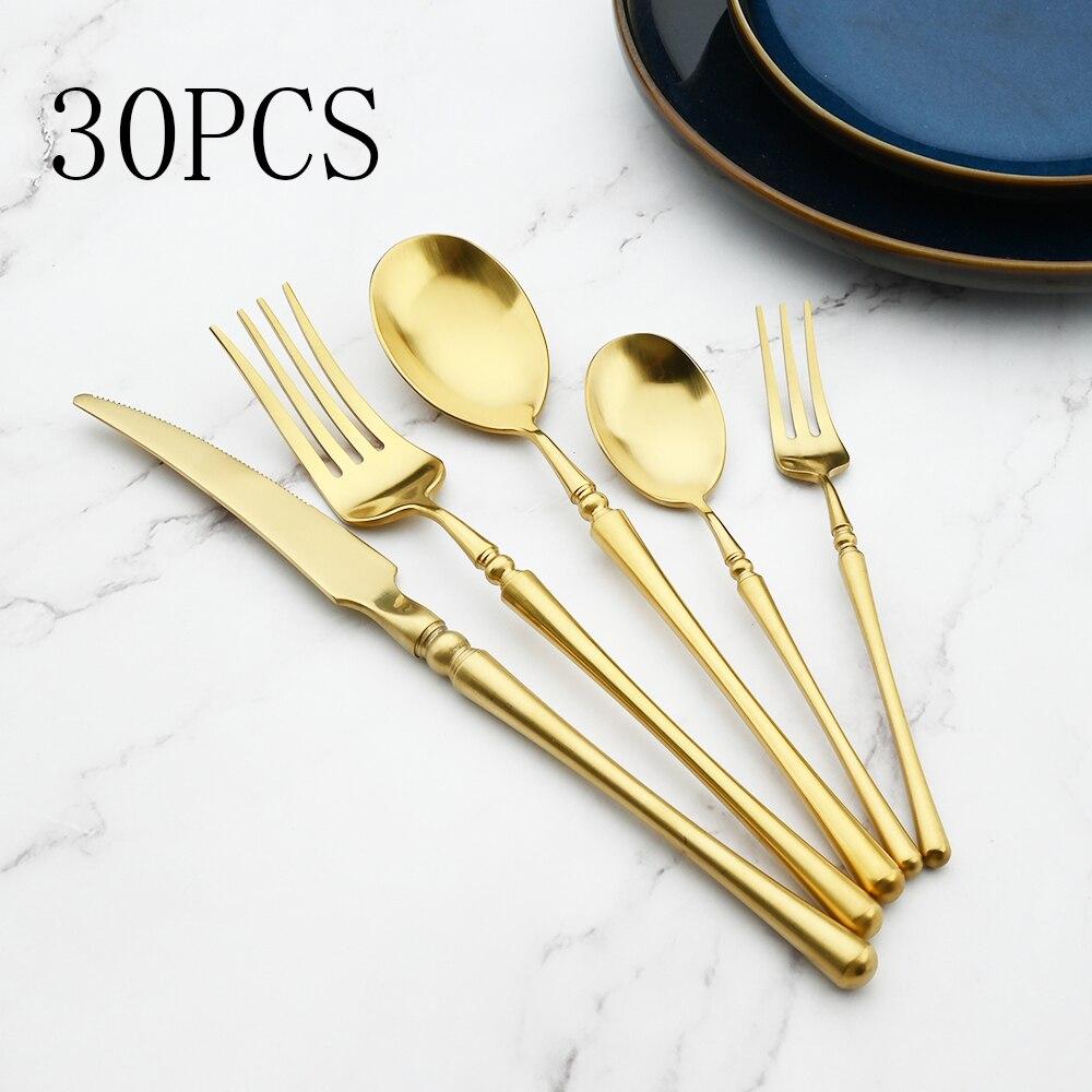 Золотые столовые приборы Набор столовой посуды Роскошные столовые приборы Наборы из стали 18/10 Качественная посуда Ножи Вилки Ложки Чайные ложки Вилки для кексов Обеденный набор