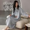 Womens Cotton Nightgown Long Sleeve Cute Cartoon Mid-Length Loungewear