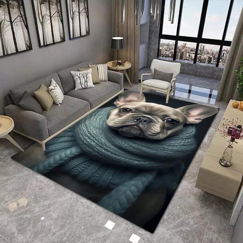 Ковер с принтом французского бульдога для декора гостиной, коврик под диван, коврик для кофейного столика, напольный коврик для спальни, нескользящий, мягкий коврик, модный