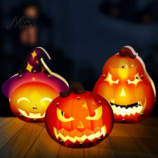 Portable Paper Lanterns for Kids Halloween Lantern Craft Set Kids, DIY Handheld Pumpkin Ghost Art Kits Home Gardening with LED Light Trick or