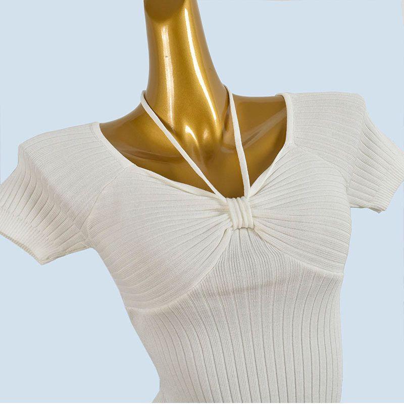 Pure Desire Sexy V Neck off-the-Shoulder Fancy Short-Sleeved T-shirt Women's Summer New Sexy Tight-Fitting Cinched Small Top