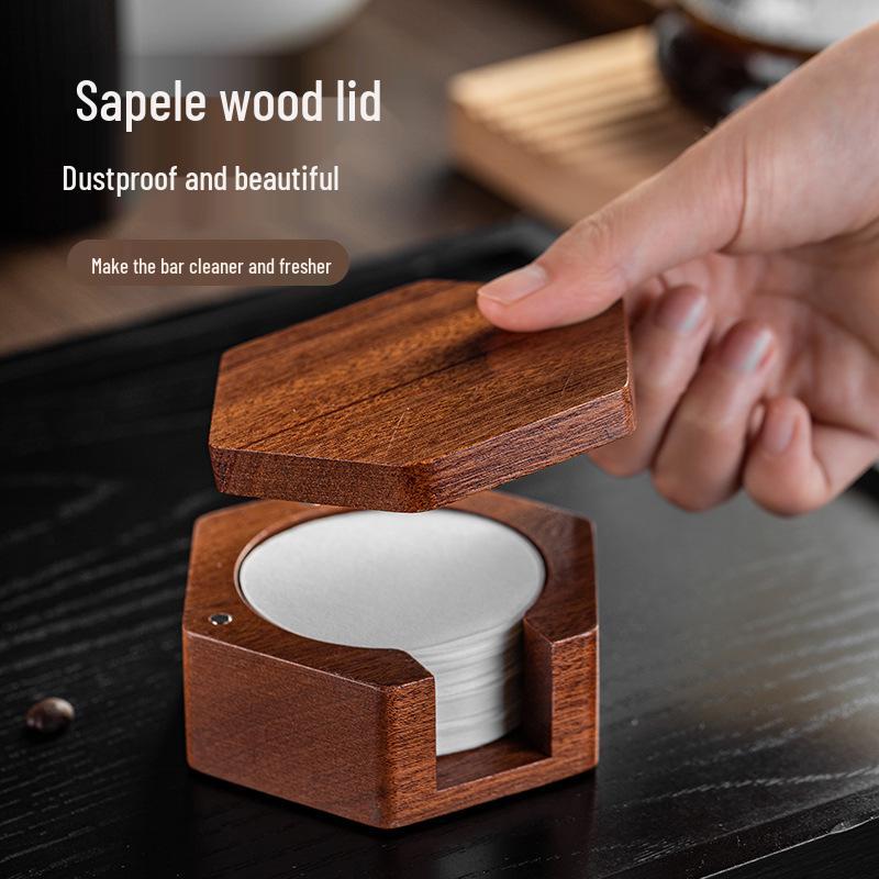 Coffee Machine Solid Wood Dustproof Filter Paper Storage Box - 51/53/58mm Universal
