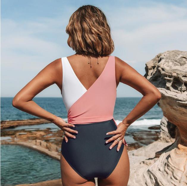 One-piece swimsuit, tri-color, one-piece swimsuit, women's slimming shaping suit, m